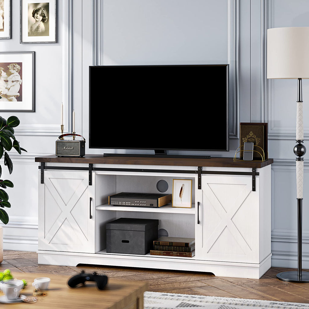 65 Inch TV Stand with Sliding Barn Doors and Storage Cabinet U820189