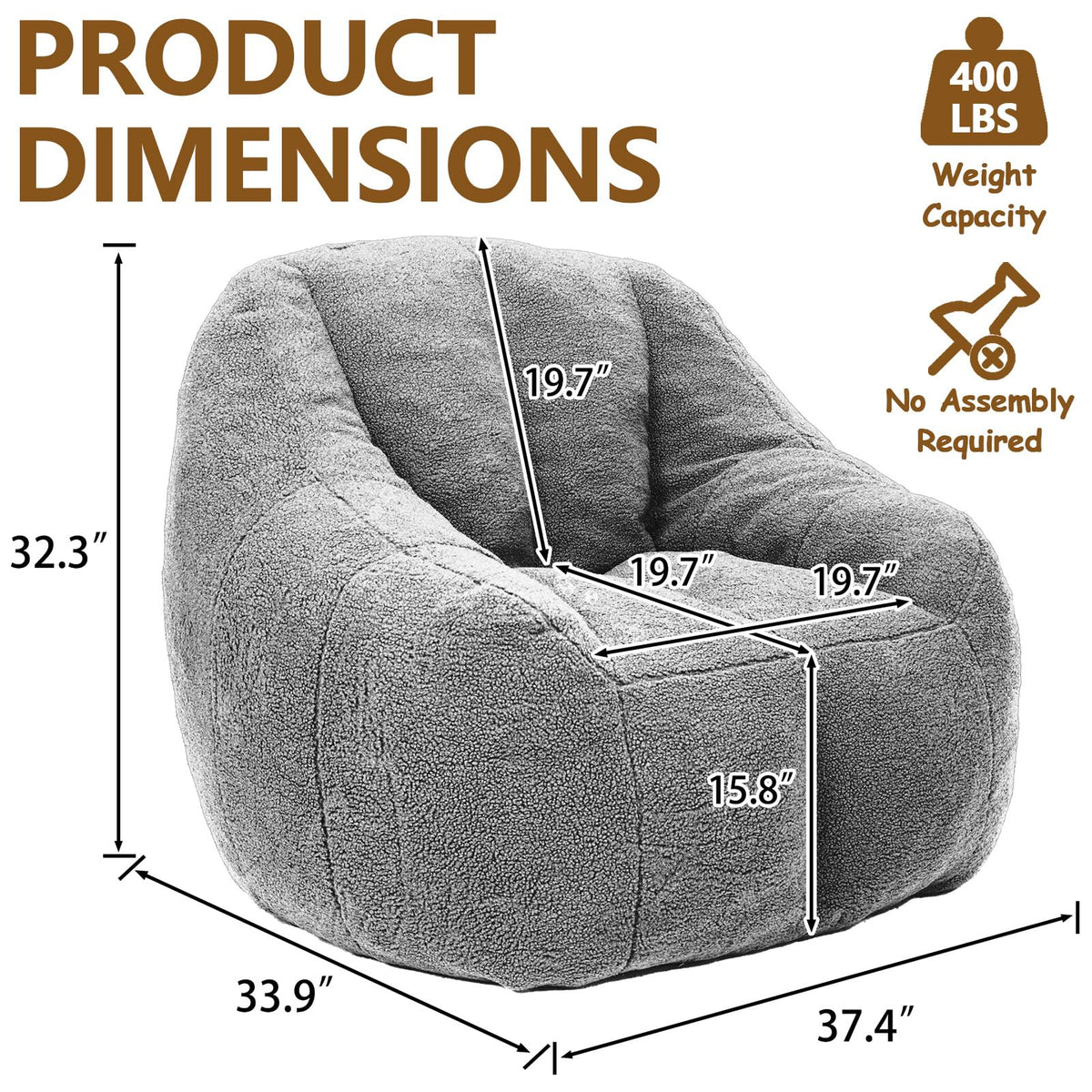 Faux Fur Oversized Bean Bag Chairs with Filler H1920