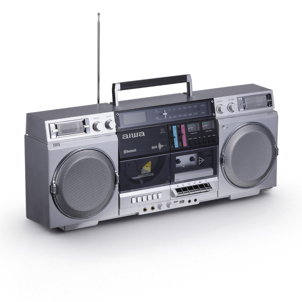 Retro Boombox CD Player with Cassette Recording, Bluetooth, FM/AM Radio, USB/SD/AUX Inputs, Dual 40W Speakers L239