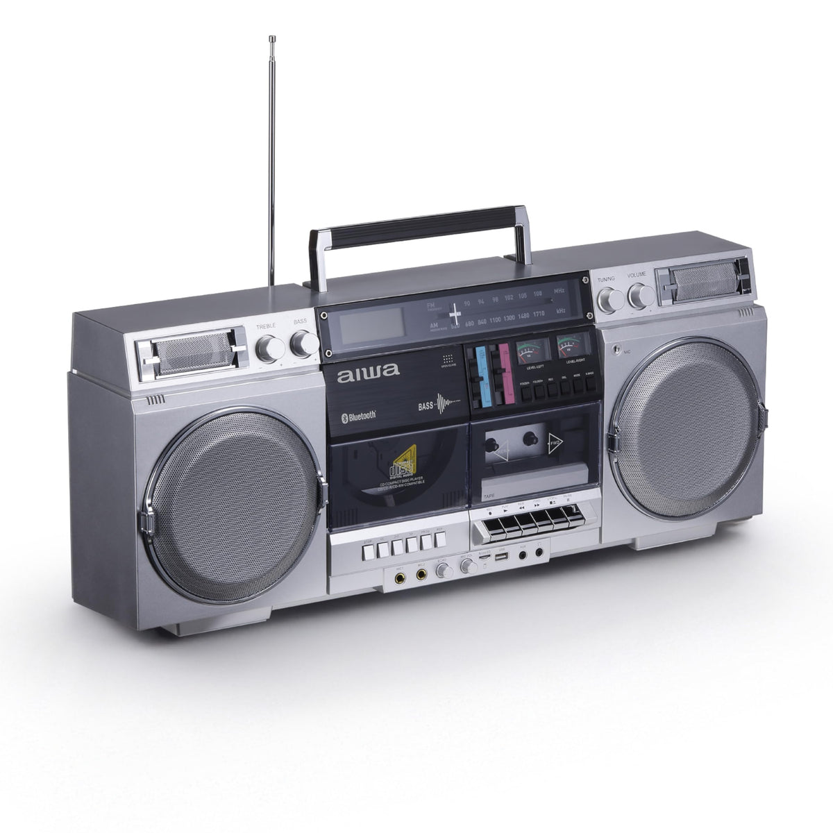 Retro Boombox CD Player with Cassette Recording, Bluetooth, FM/AM Radio, USB/SD/AUX Inputs, Dual 40W Speakers L239