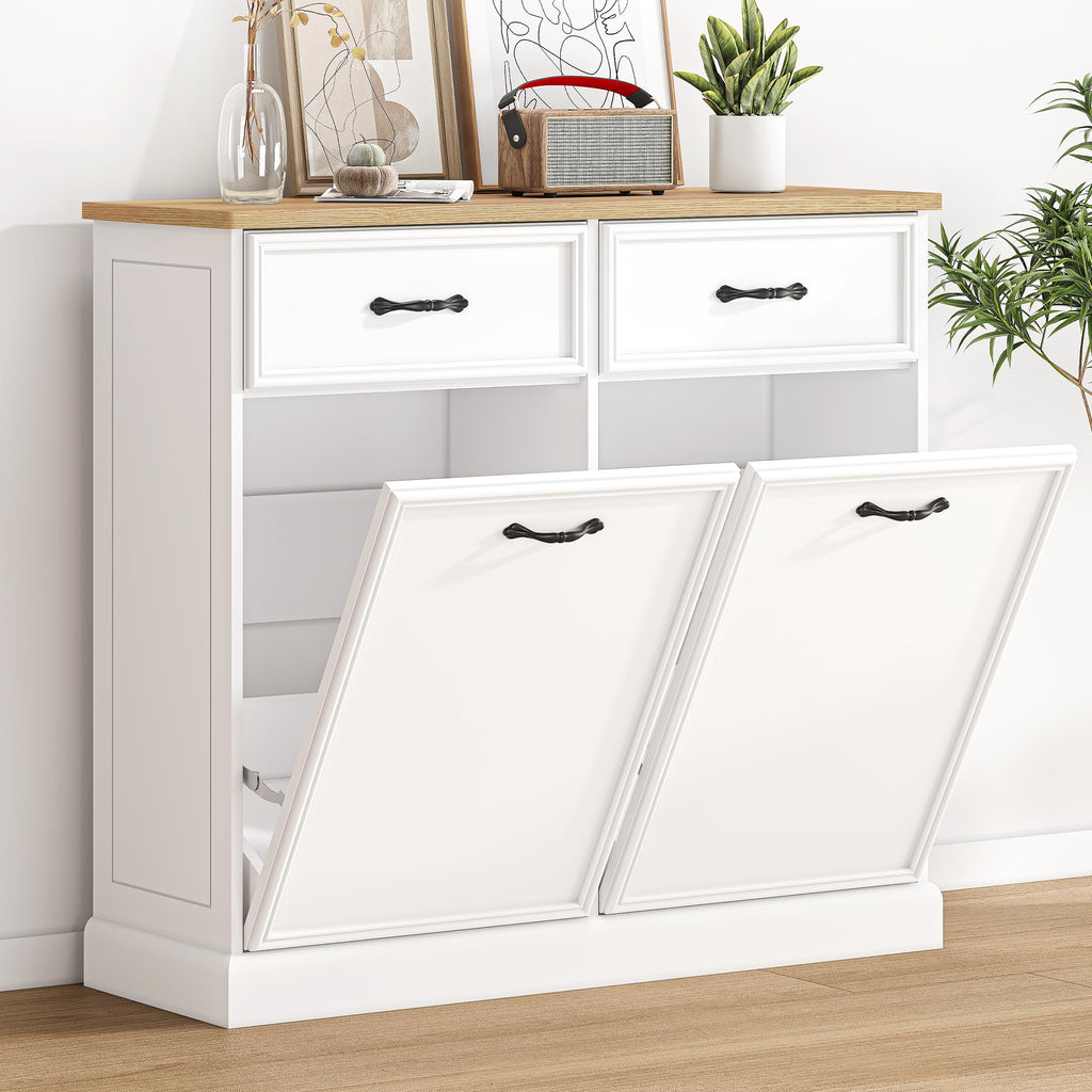 White Wooden Double Tilt Out Trash Cabinet R5770