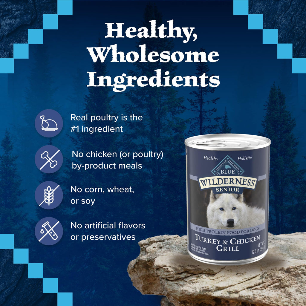 High Protein Wet Food for Senior Dogs, Turkey & Chicken, 12.5-oz Cans, Pack of 24 Y3896