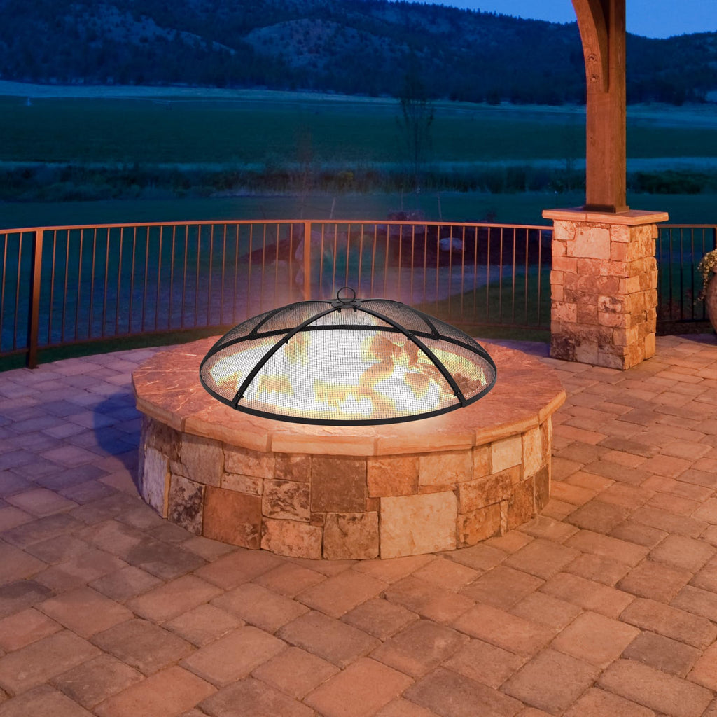 30 Inch Round Metal Fire Pit Spark Screen with Handle & Poker N204