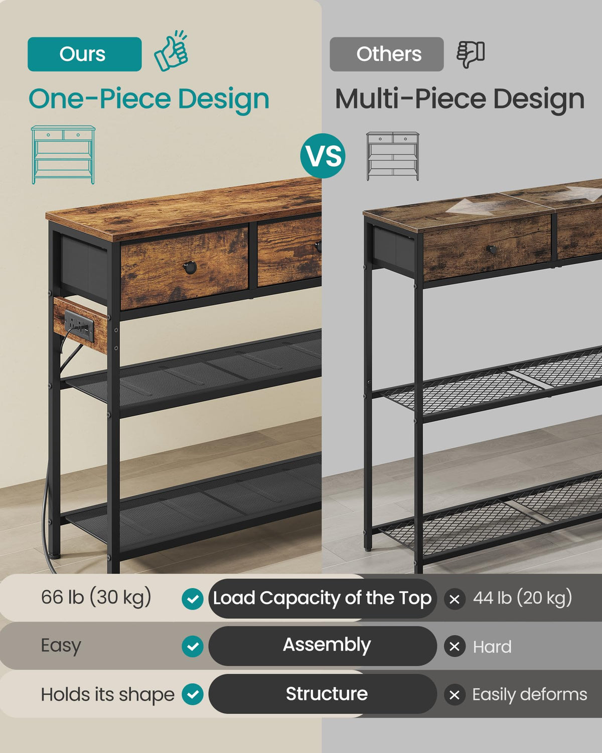 Console Table with Power Outlets and LED Lights Y8222