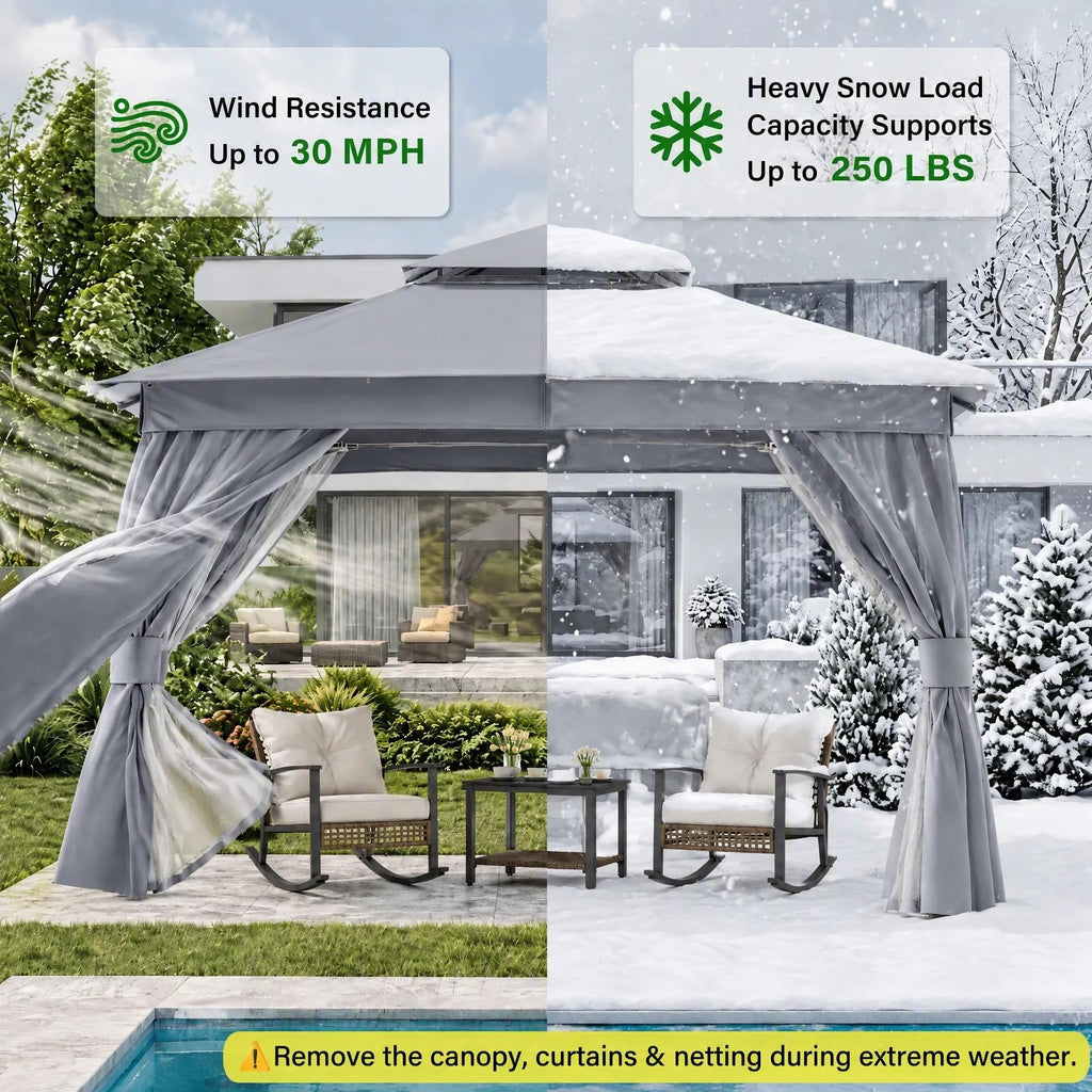 8x8 Gazebo Canopy with Netting, Curtains & Double Roof K726
