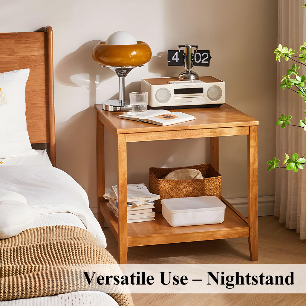 Solid Wood Square Side Table with Storage Shelf S9103