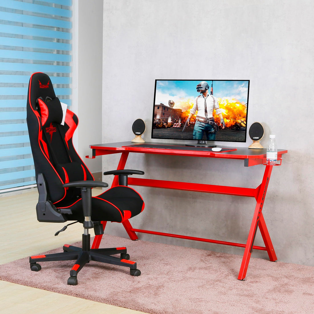 48" Black Red Gaming Computer Desk with Cup Holder L165