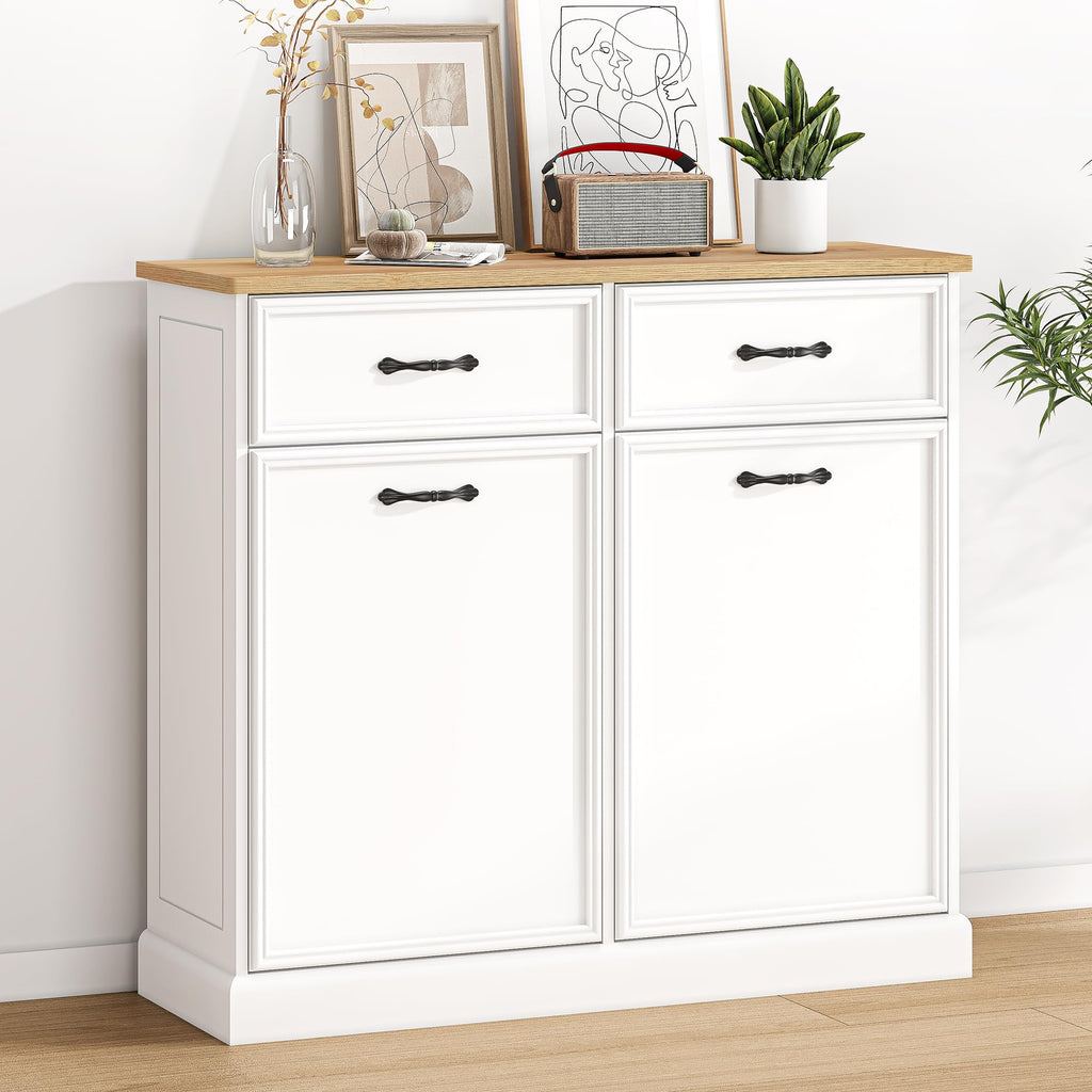 White Wooden Double Tilt Out Trash Cabinet R5770