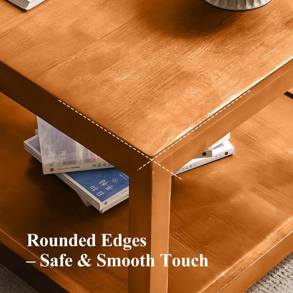 Solid Wood Square Side Table with Storage Shelf S9103