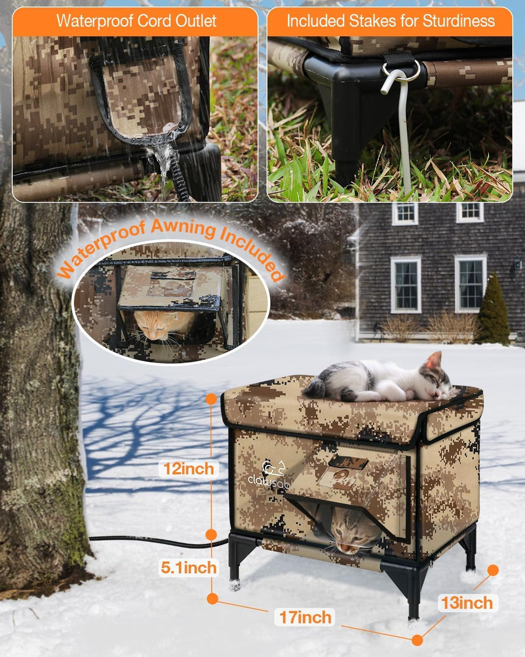 Heated Insulated Outdoor Cat Shelter with Escape Door D3658