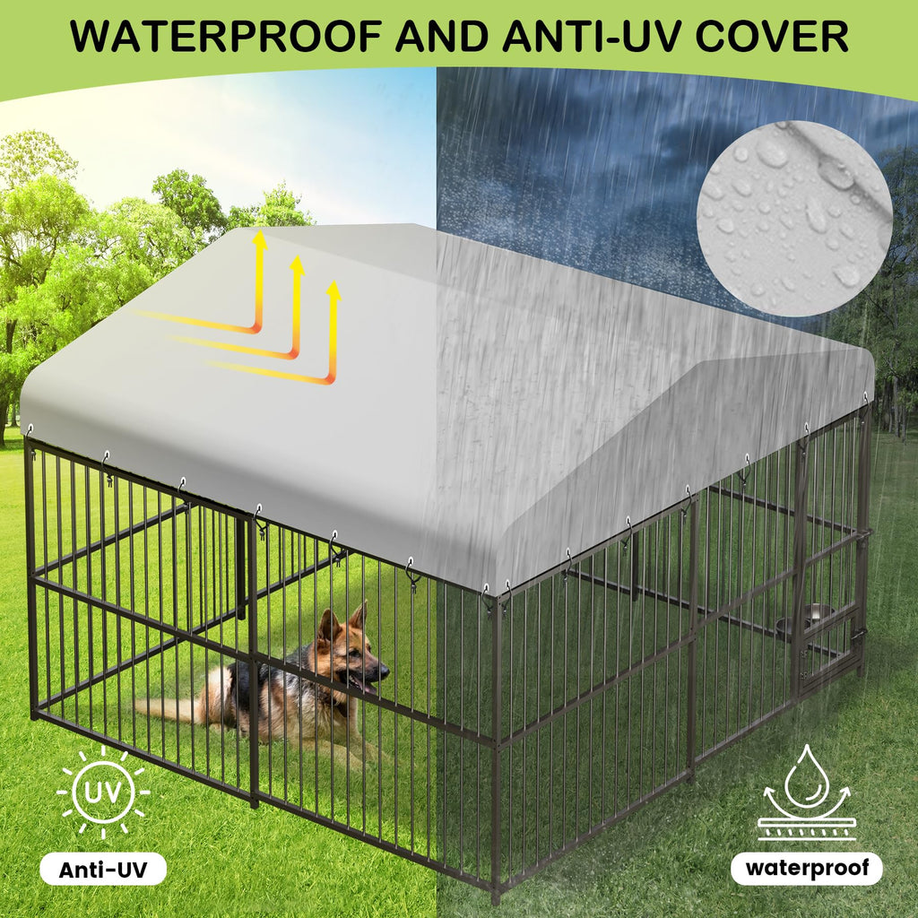 10X10x6 ft Heavy-Duty Metal Outdoor Dog Kennel with Lockable Door Z74721