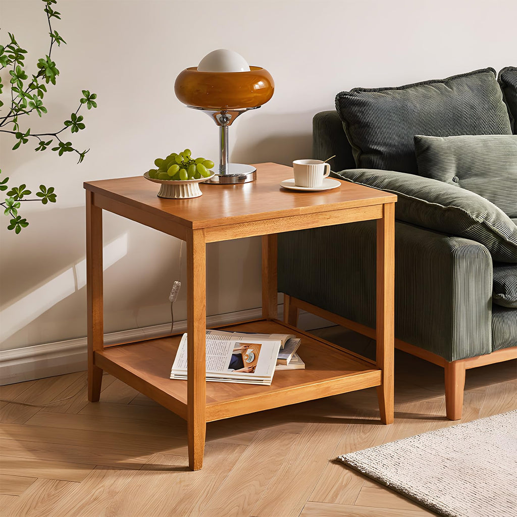 Solid Wood Square Side Table with Storage Shelf S9103