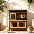 2-Tier Wooden Rabbit Hutch with Wheels B26290