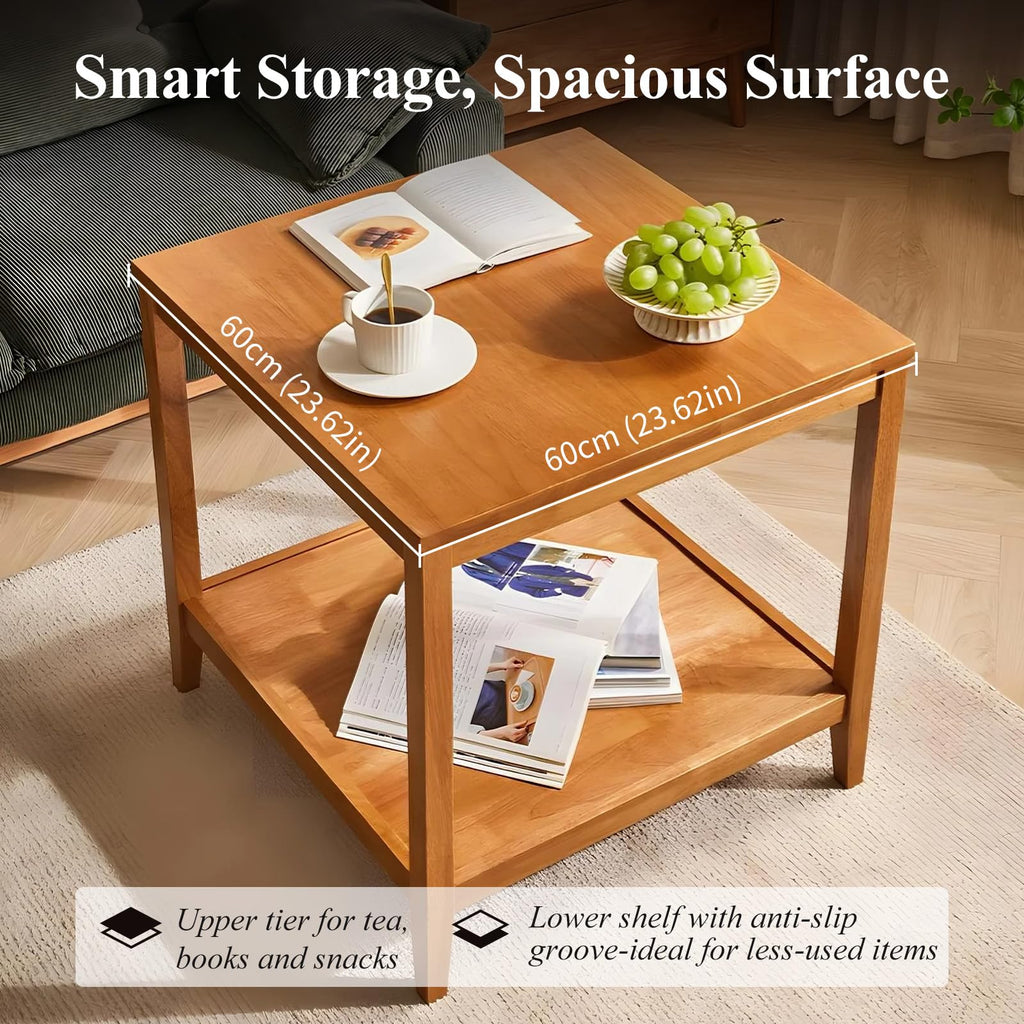 Solid Wood Square Side Table with Storage Shelf S9103