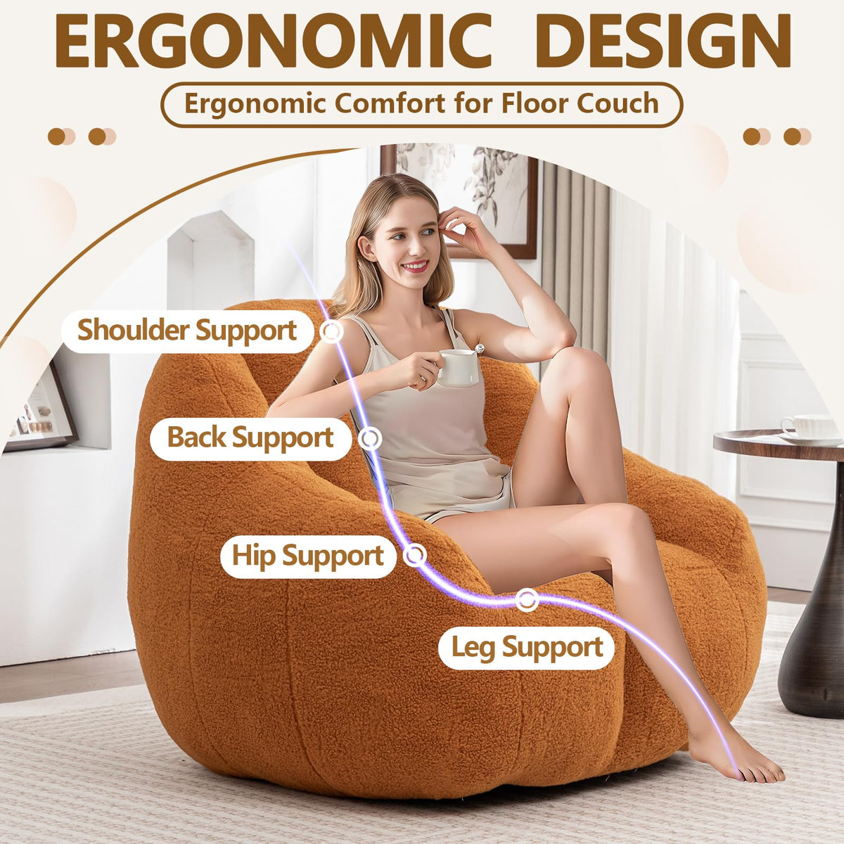 Faux Fur Oversized Bean Bag Chairs with Filler H1920