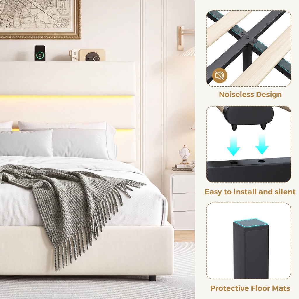 Beige Queen Size Bed Frame with 2 Storage Drawers A299