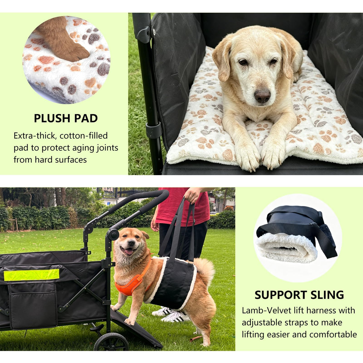 Dual-Entry Dog Wagon with Thick Mat & Lift Harness L839061