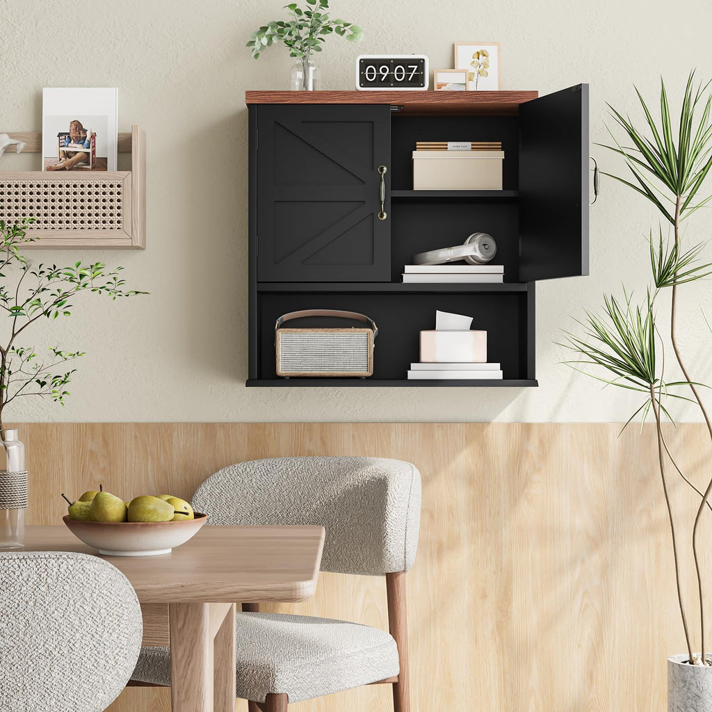 Black Wall Mounted Bathroom Cabinet with Adjustable Shelf V78068