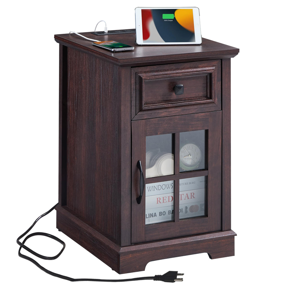 Cherry Side Table with Charging Station M8103