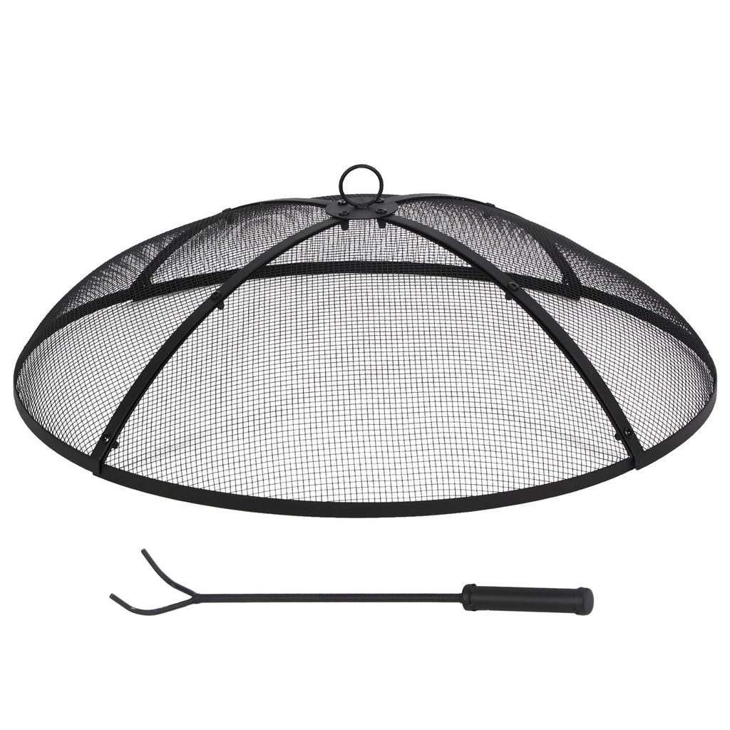 30 Inch Round Metal Fire Pit Spark Screen with Handle & Poker N204