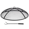 30 Inch Round Metal Fire Pit Spark Screen with Handle & Poker N204