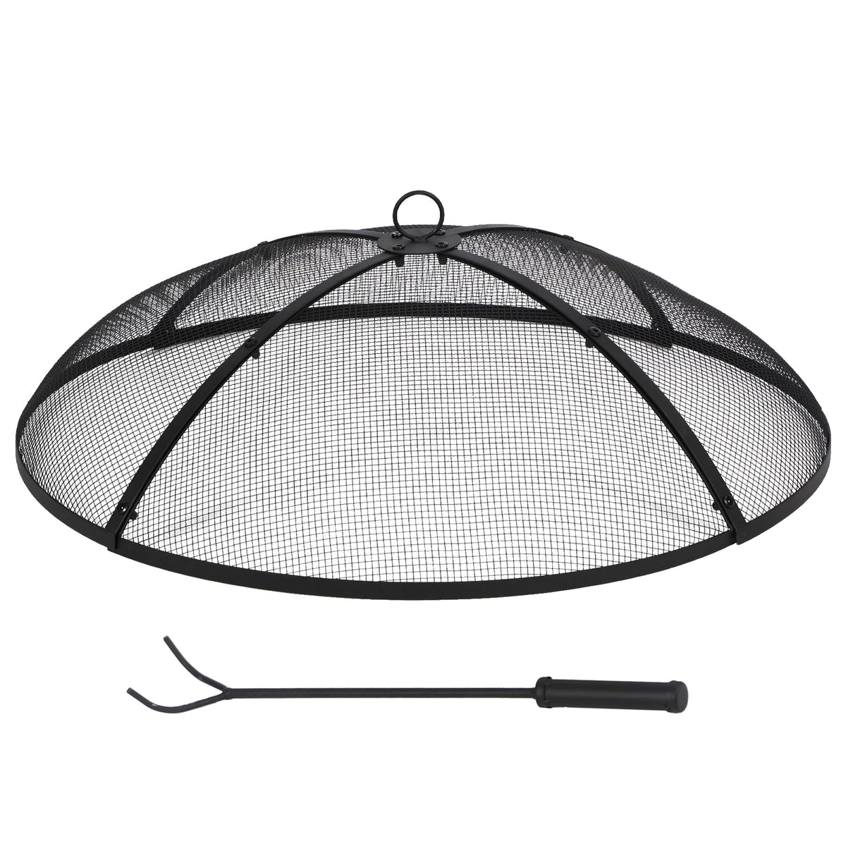 30 Inch Round Metal Fire Pit Spark Screen with Handle & Poker N204