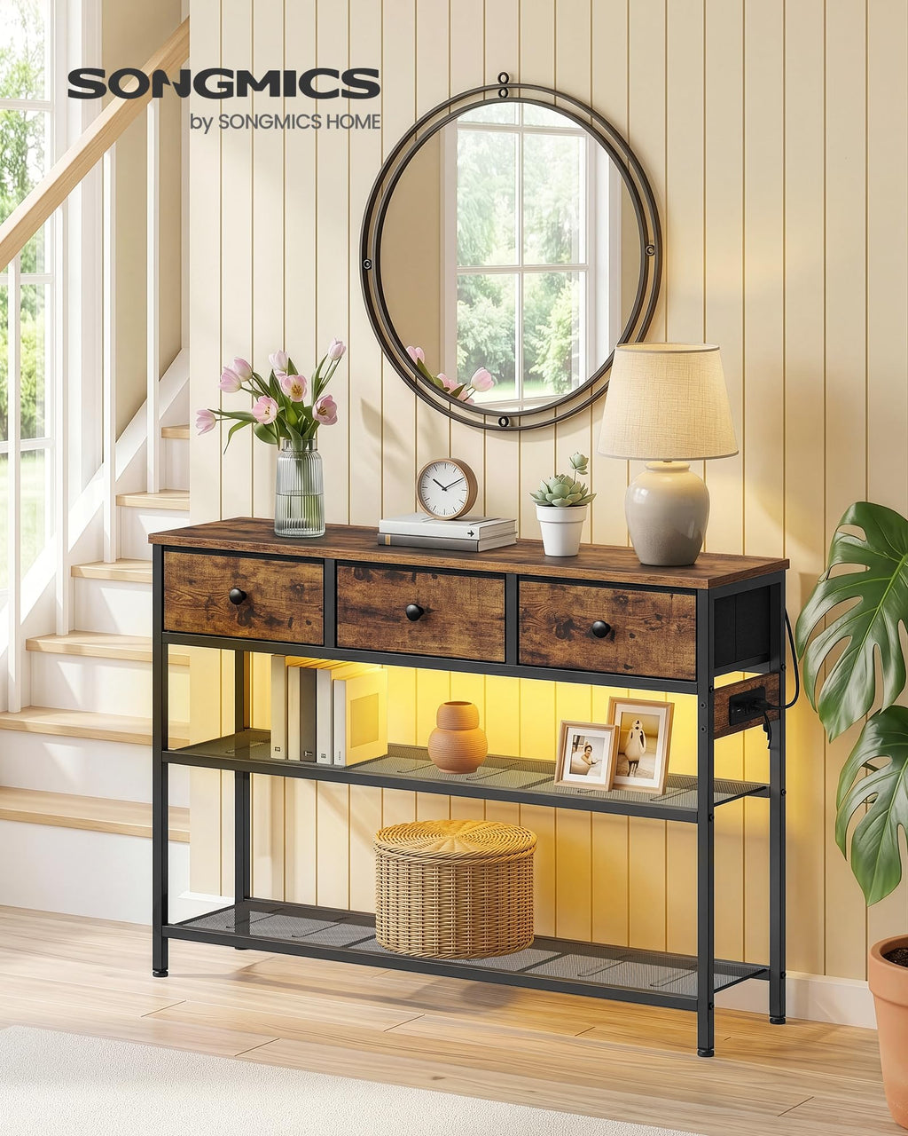 Console Table with Power Outlets and LED Lights Y8222