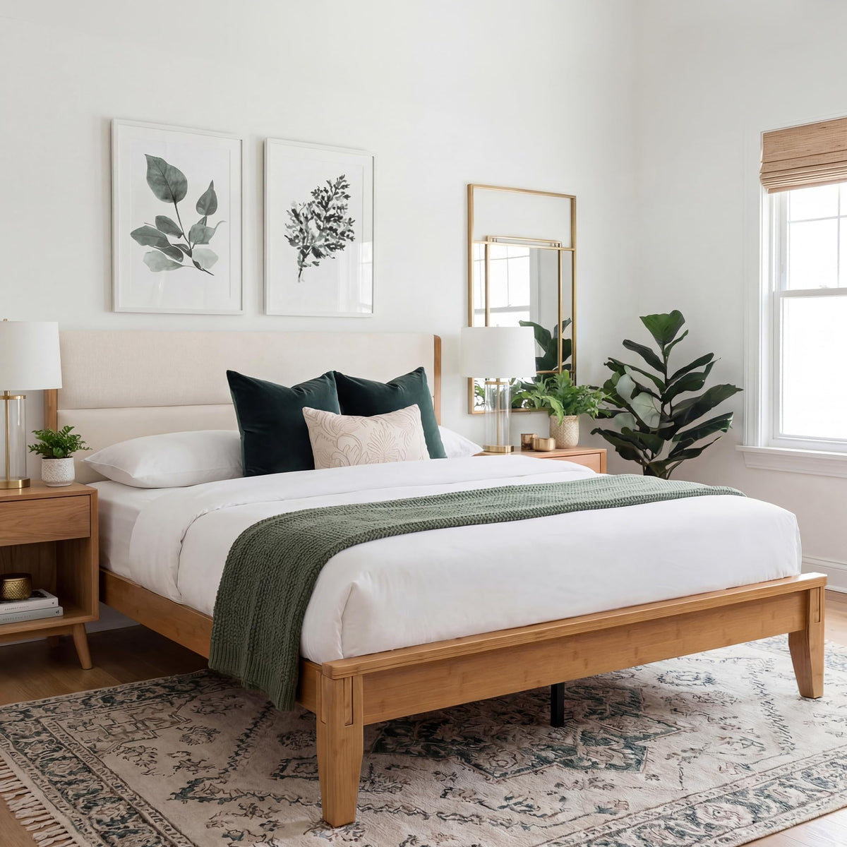 Solid Bamboo Queen Size Bed Frame with Headboard Z794