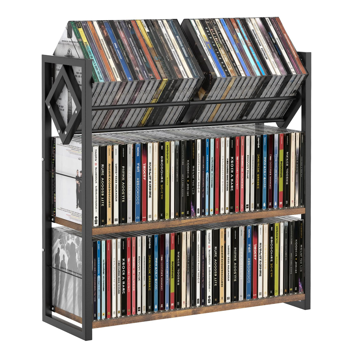 3-Tier Wooden and Metal CD Storage Rack N290