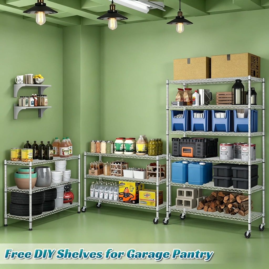 6-Tier Heavy Duty Steel Wire Shelving Unit with Wheels W19181
