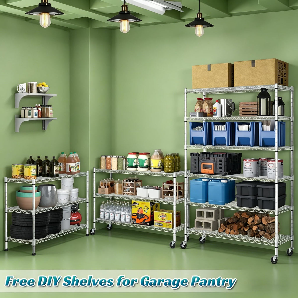 6-Tier Heavy Duty Steel Wire Shelving Unit with Wheels W19181