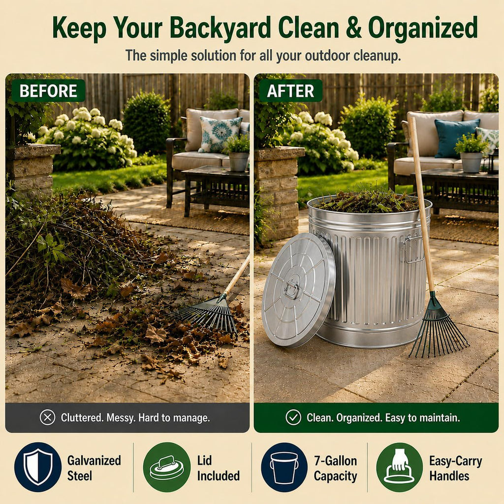 7 Gallon Galvanized Steel Trash Can with Lid D793449