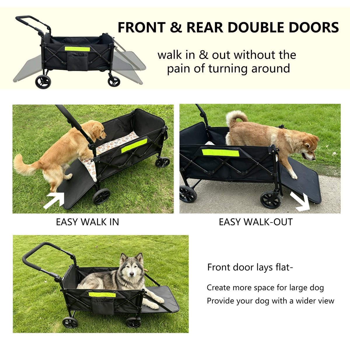 Dual-Entry Dog Wagon with Thick Mat & Lift Harness L839061