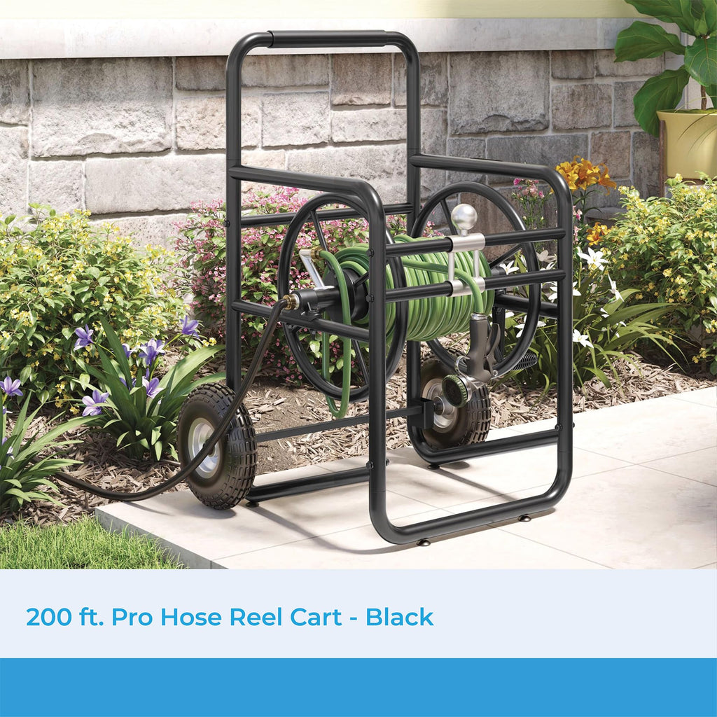 200' Steel Garden Hose Reel Cart with Flat-Free Rubber Tires A138