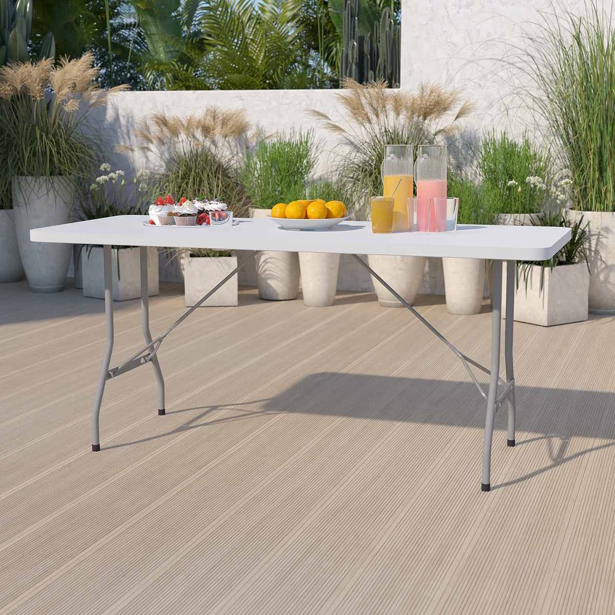 6-Foot Granite White Plastic Folding Table U38678