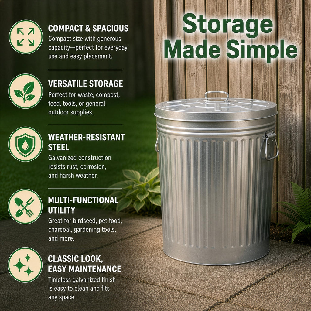 7 Gallon Galvanized Steel Trash Can with Lid D793449