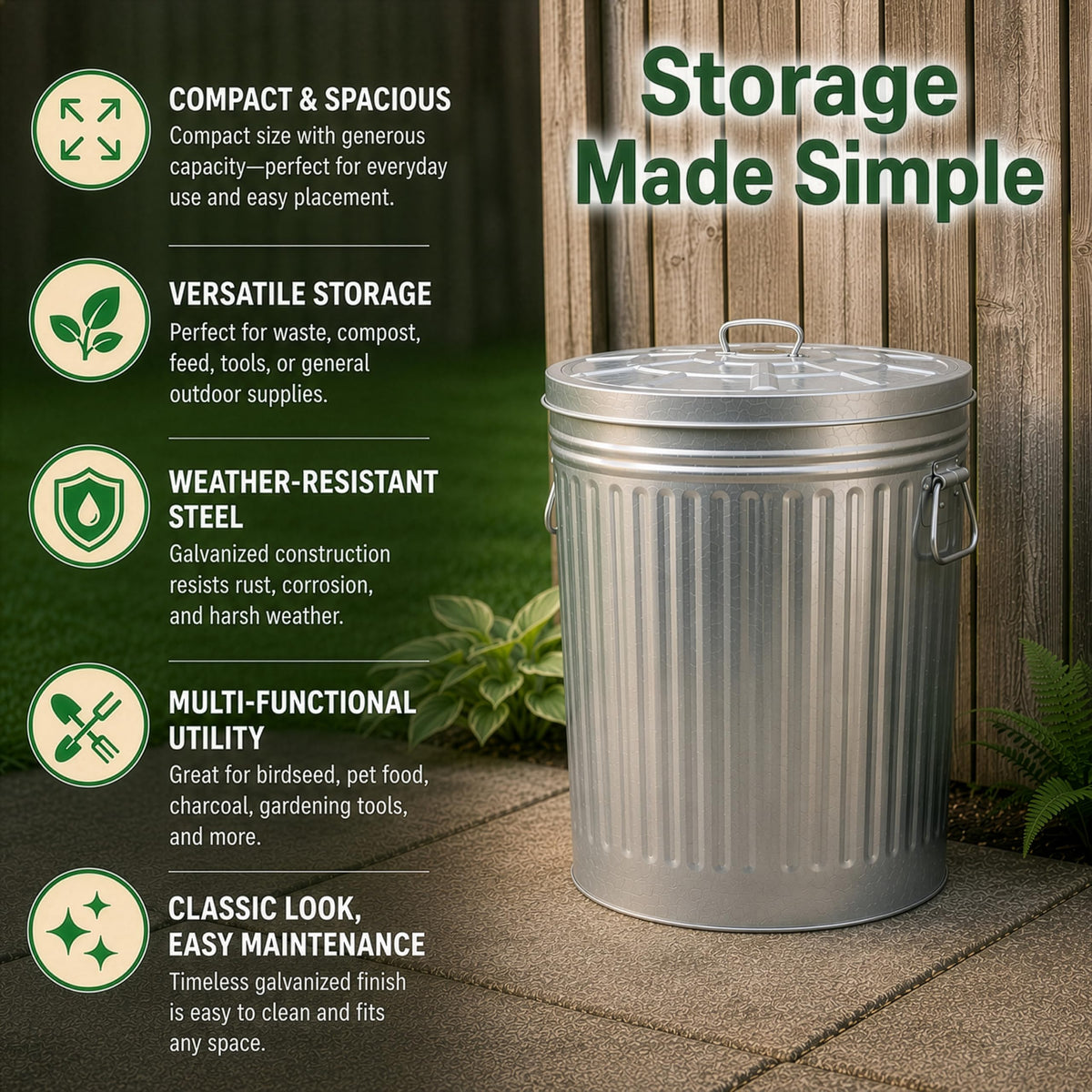 7 Gallon Galvanized Steel Trash Can with Lid D793449