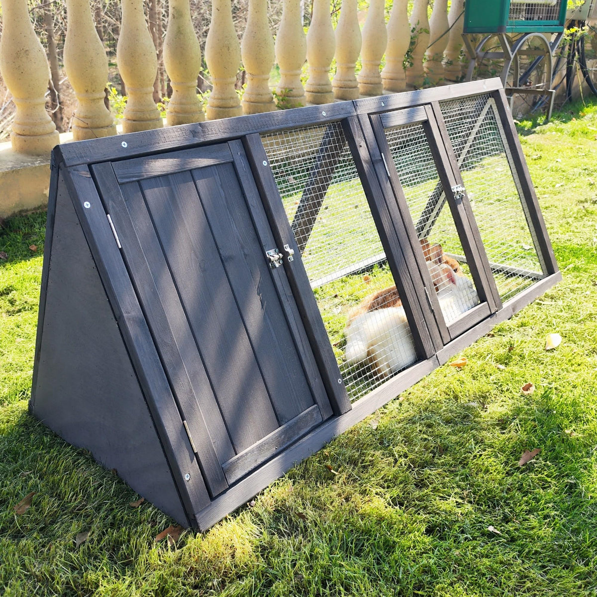 Wooden A-Frame Rabbit Hutch with Chicken Run E17837