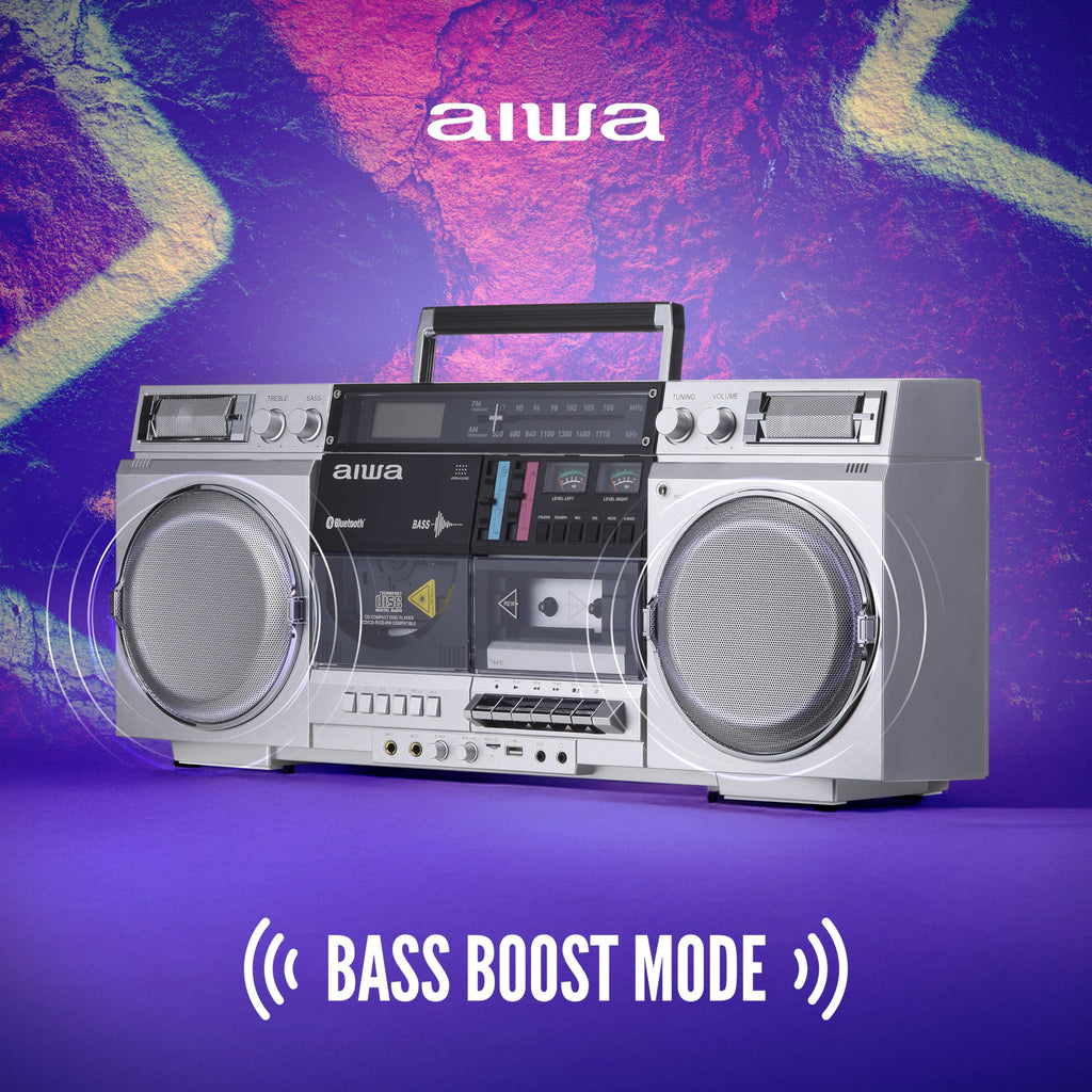 Retro Boombox CD Player with Cassette Recording, Bluetooth, FM/AM Radio, USB/SD/AUX Inputs, Dual 40W Speakers L239