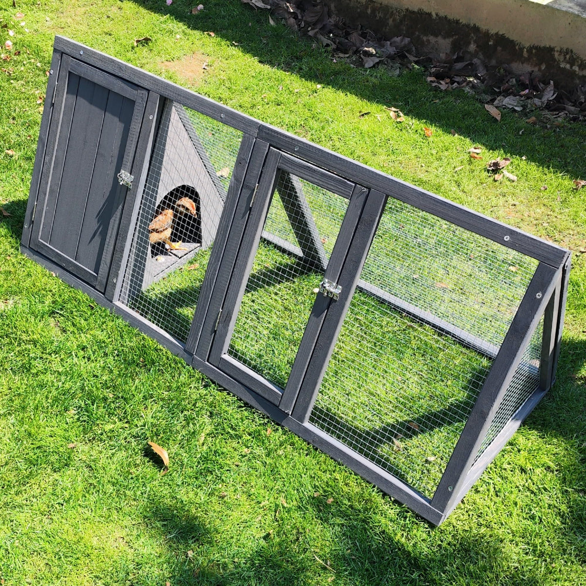 Wooden A-Frame Rabbit Hutch with Chicken Run E17837