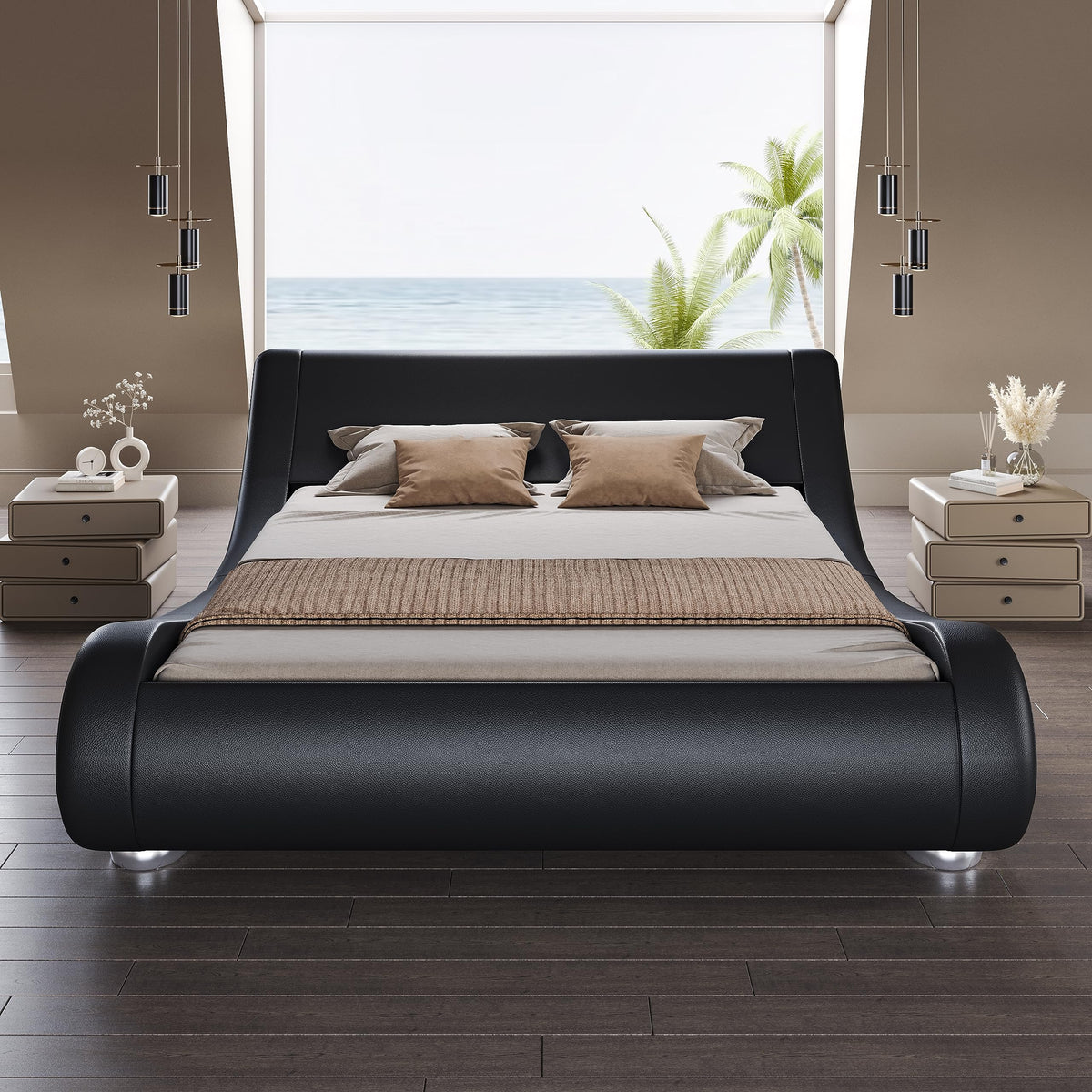 Queen Size Faux Leather Sleigh Bed Frame S93264