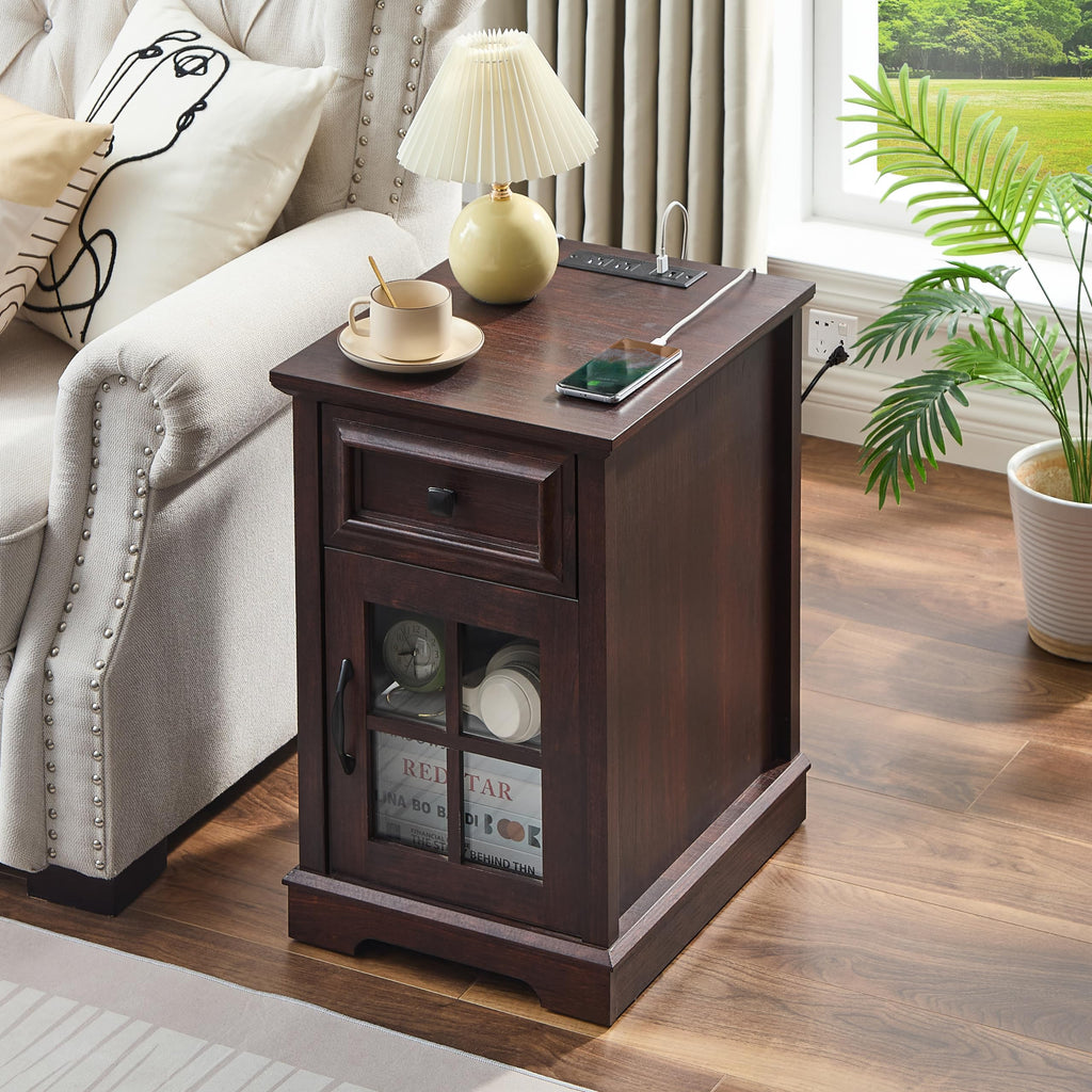 Cherry Side Table with Charging Station M8103