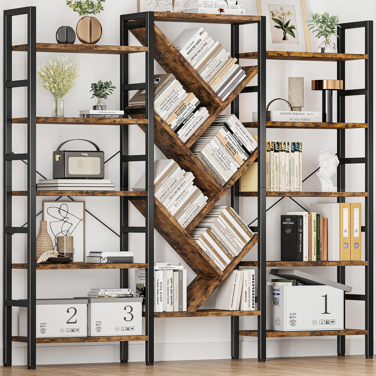 70x70 5 Tier Wooden Bookcase with 17 Open Shelf Z84737