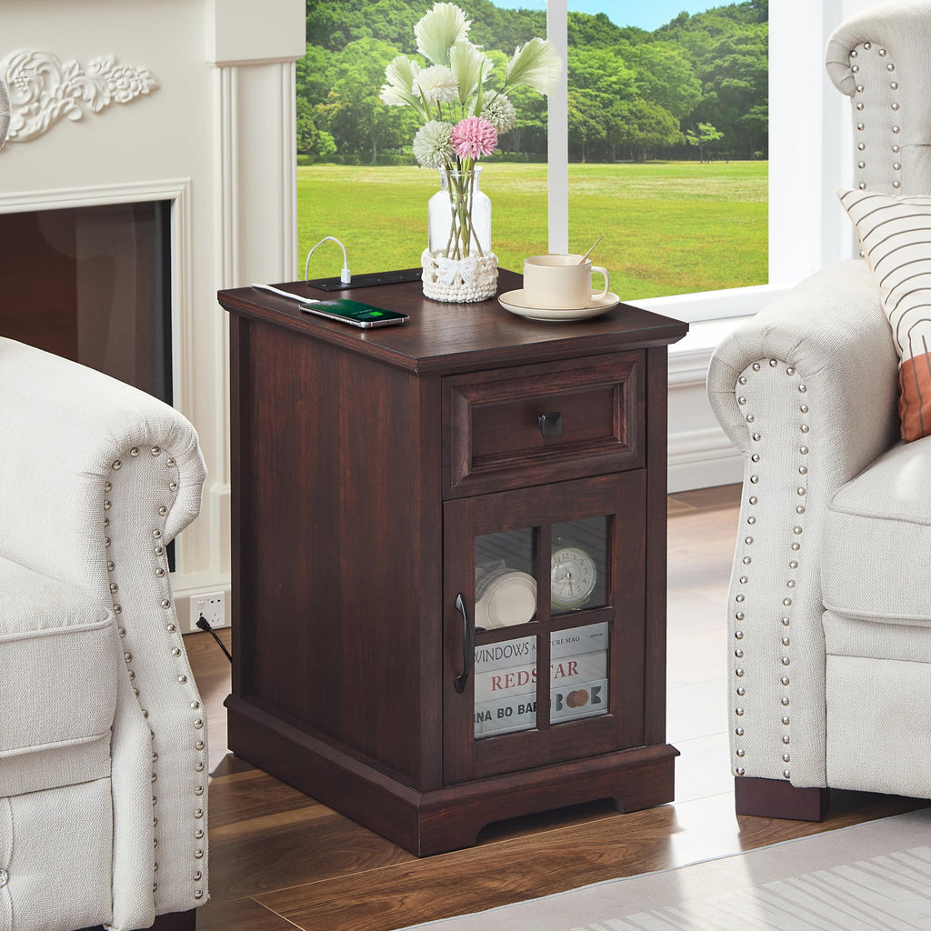 Cherry Side Table with Charging Station M8103