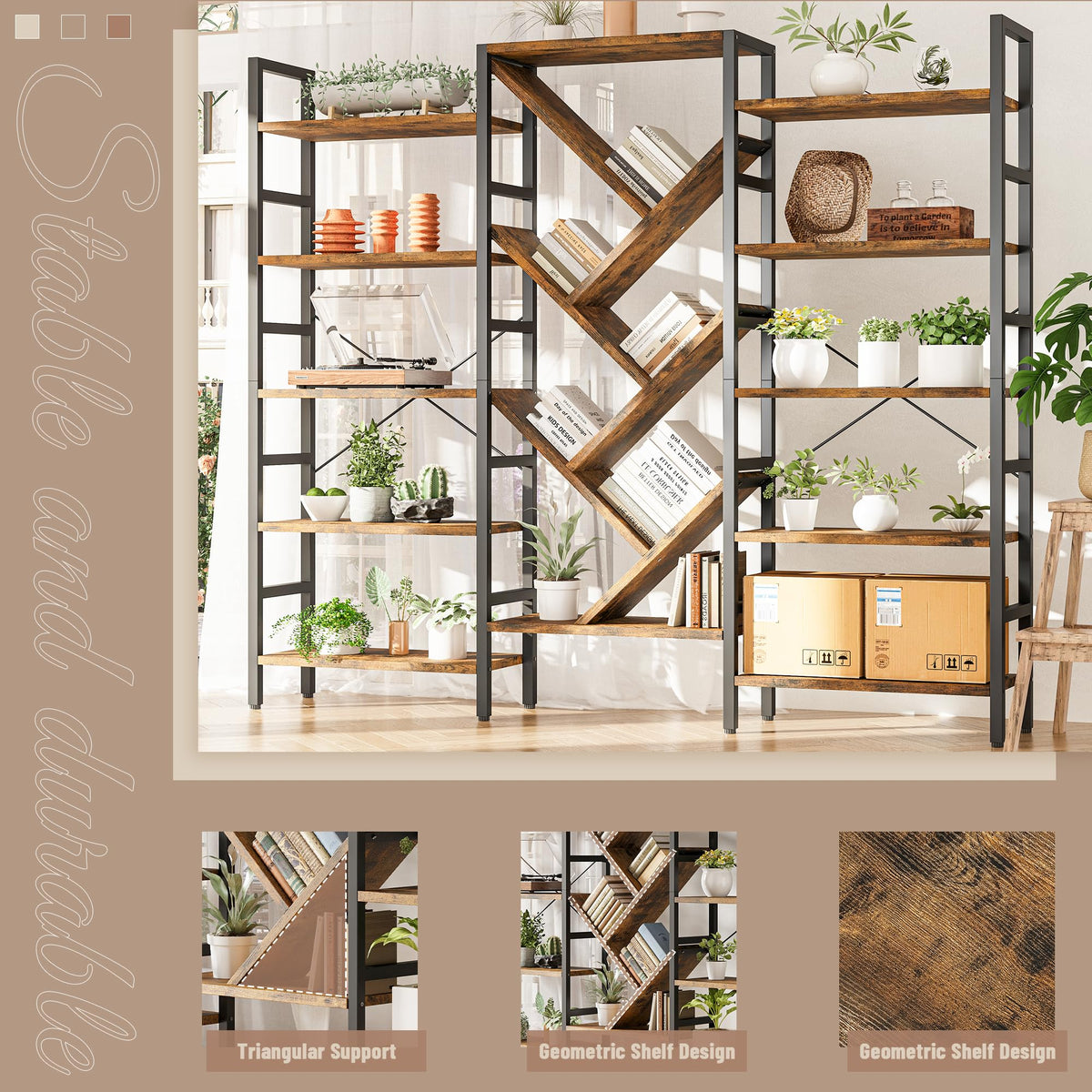 70x70 5 Tier Wooden Bookcase with 17 Open Shelf Z84737
