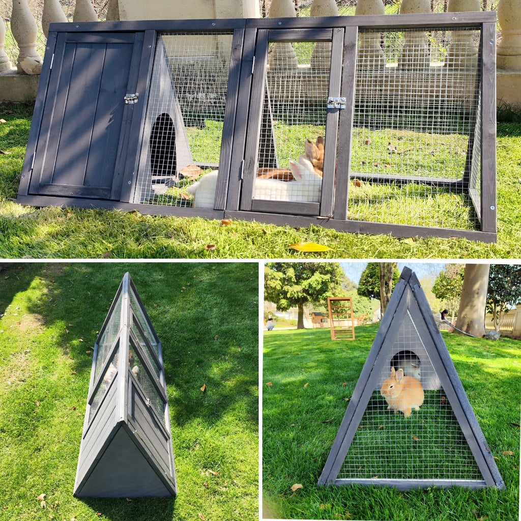 Wooden A-Frame Rabbit Hutch with Chicken Run E17837