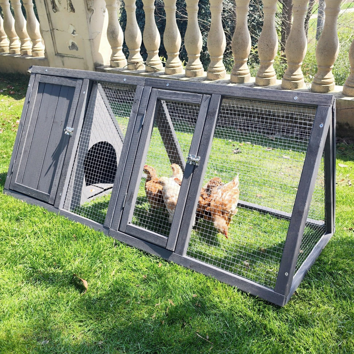 Wooden A-Frame Rabbit Hutch with Chicken Run E17837