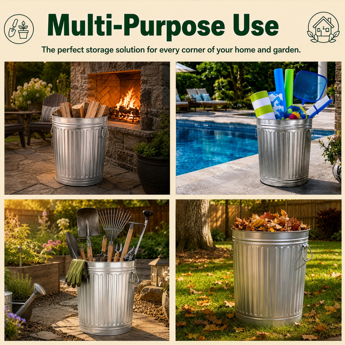 7 Gallon Galvanized Steel Trash Can with Lid D793449