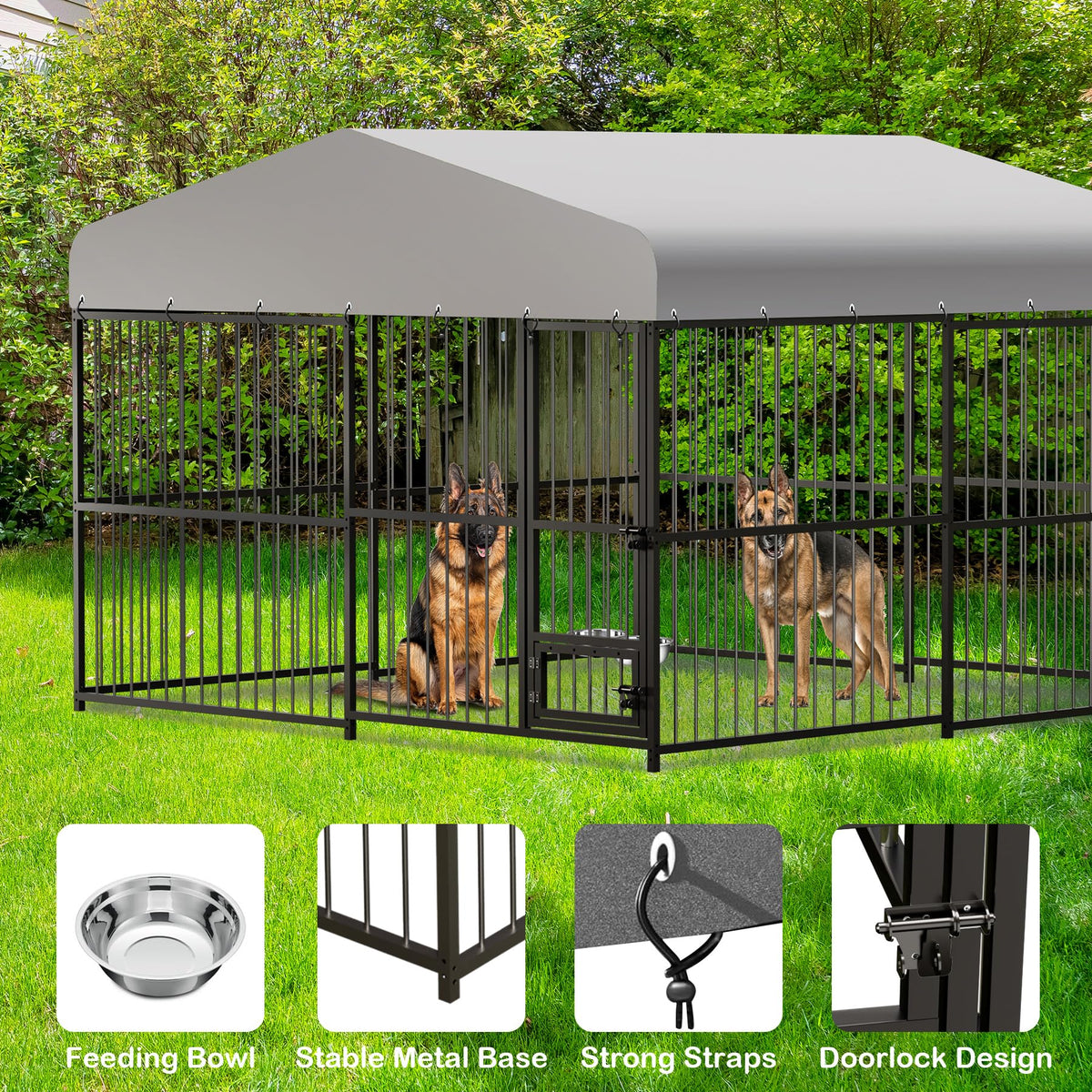 10X10x6 ft Heavy-Duty Metal Outdoor Dog Kennel with Lockable Door Z74721