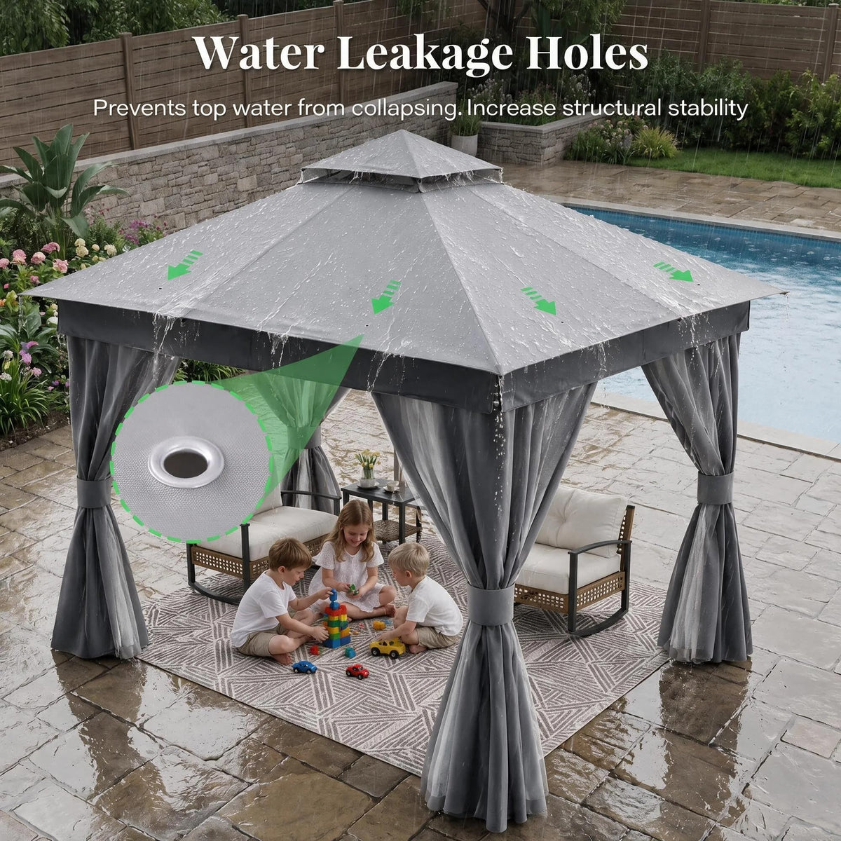 8x8 Gazebo Canopy with Netting, Curtains & Double Roof K726